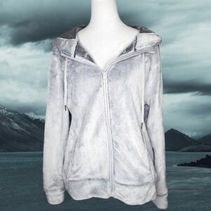 Adrienne Vittadini Sport Silver Gray Super Plush Full Zip Hooded Jacket